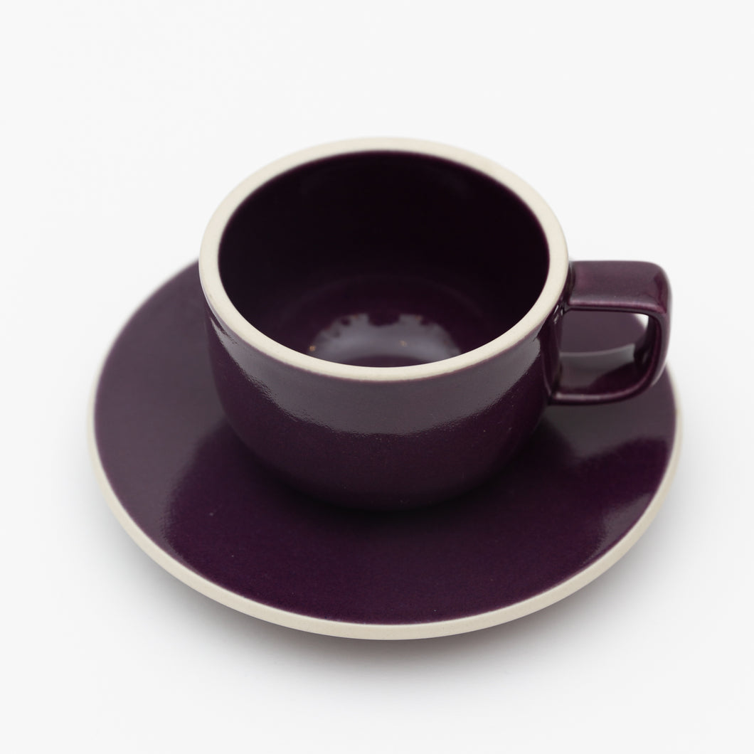 Sasaki coffee cup & saucer designed by Massimo Vignelli_Matte Plum